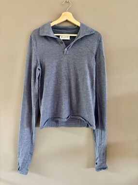 Maison Margiela 10 Men’s 100% Wool Polo Top Blue FW2016 Made in Italy Medium